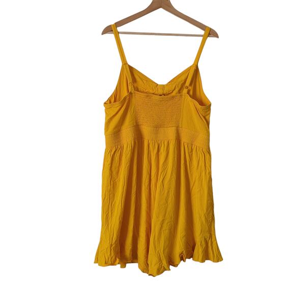 Torrid Romper Womens 2 2X Yellow Sunshine Bright Tie Front Pockets Ruffle Smock - Picture 2 of 8